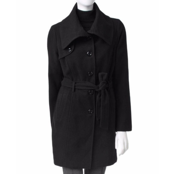 Valerie Stevens Jackets & Blazers - Valerie Stevens Belted Faux Wool Black Coat
